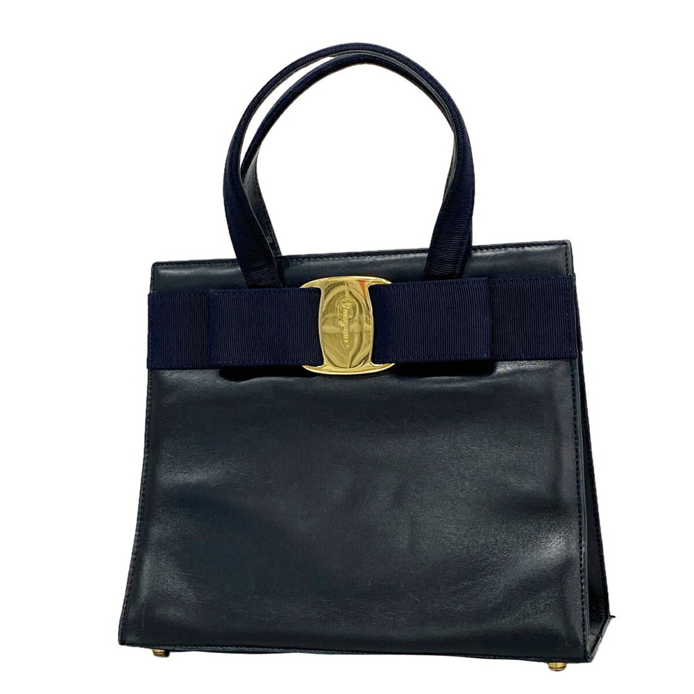 Salvatore Ferragamo Vara Leather Handbag, Navy, Women's